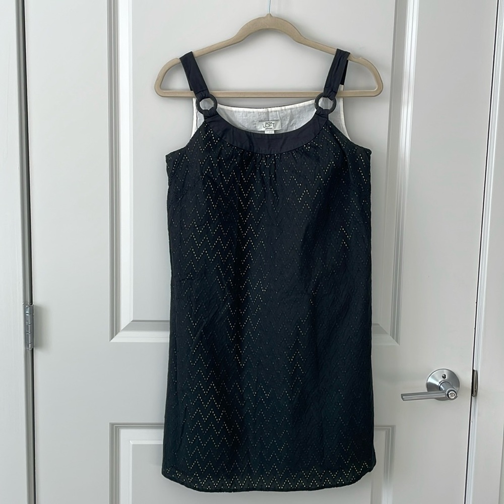 LOFT Black Mini Dress with Gold Accents